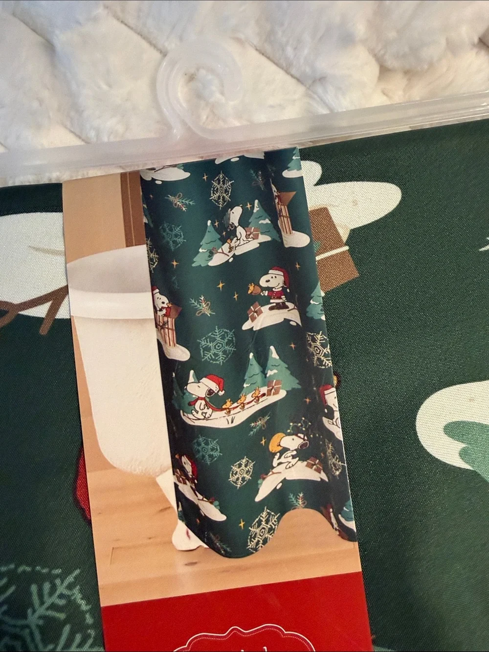 Peanuts Dark Green Snoopy Holiday Shower Curtain